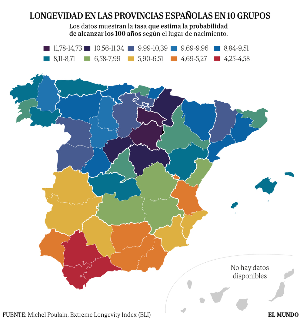 El corredor azul de España, Soria, La Rioja y Segovia, tienen tres veces más esperanza de vida que Cádiz, Sevilla y Málaga.